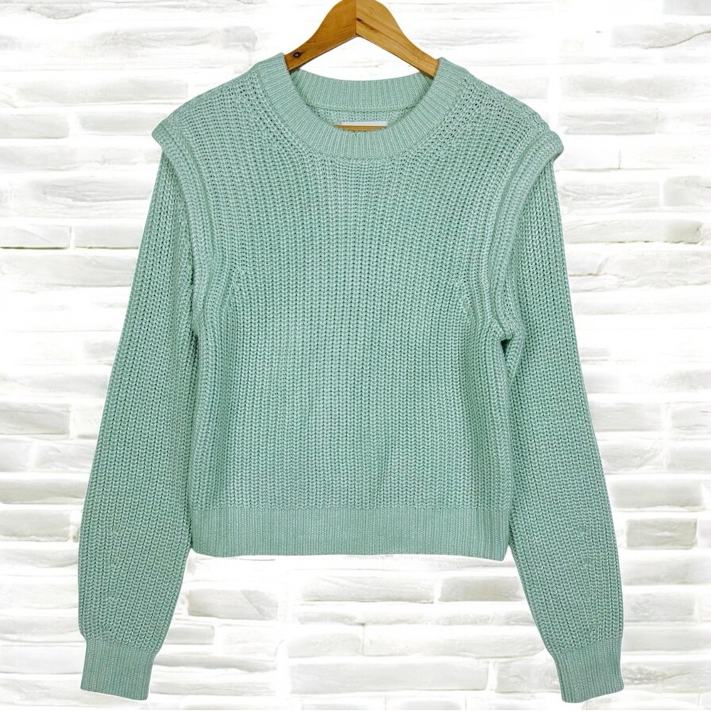 Abercrombie & Fitch Soft Chunky Knit Crewneck Boxy Pullover Sweater Seafoam S